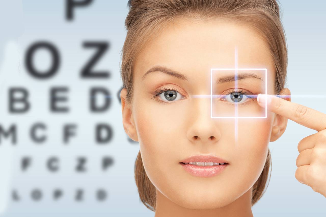 eye chart caucasian woman